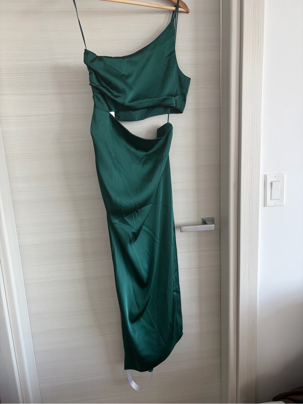 Emerald Green Satin Cutout Maxi Dress